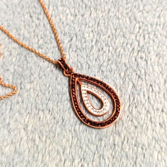 NWT Rose Gold Plated over Sterling Silver Swarovski Crystal Teardrop Necklace - Picture 13 of 15